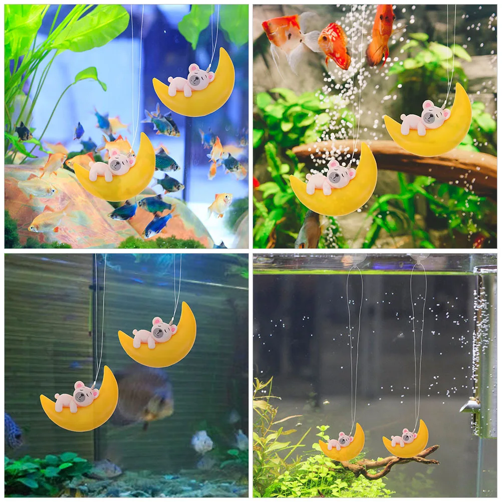 

3Pcs Moon Bear Decor Floating Aquarium Ornament Fish Tank Landscape Prop High Grade Material Simple Design Visual Appeal