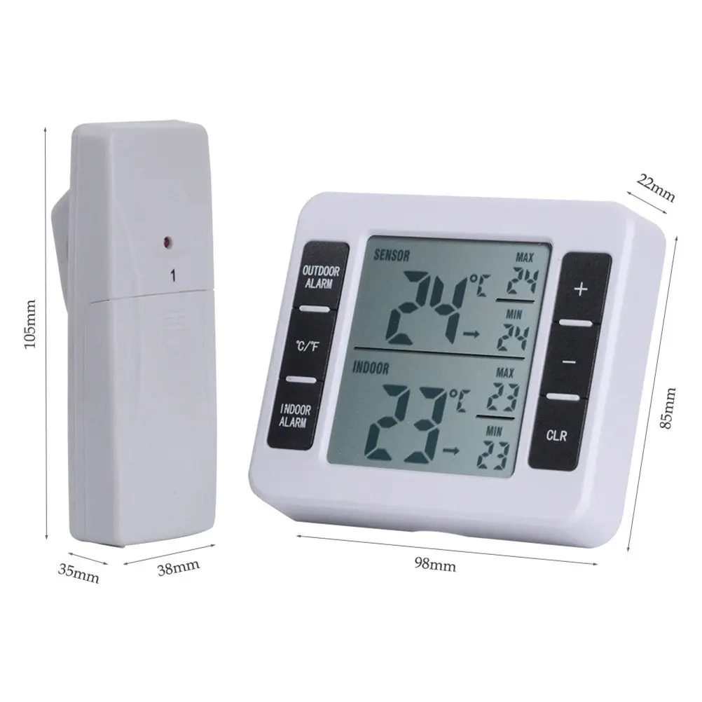 Wireless Refrigerator Thermometer Indoor Outdoor Remote Sensor High Low Temperature Records for Fridge Freezer