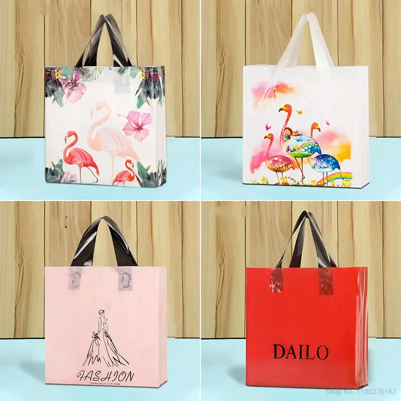 

50pcs Plastic Gift Bags Large Shopping Bags for Boutique Cute Cartoon Packaging Bag With Handle Customized