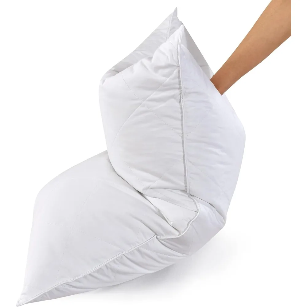 

Pack of 2 White Goose Feather and Polyester Bed Pillows King Size- Soft 600 Thread Count 100% Cotton, Medium Firm,Soft Support