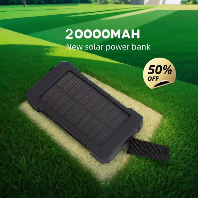 

20000mAh Top Solar Waterproof Emergency Charger External Battery Power Supply with SOS Bright Light for iPhone Samsung Xiaomi