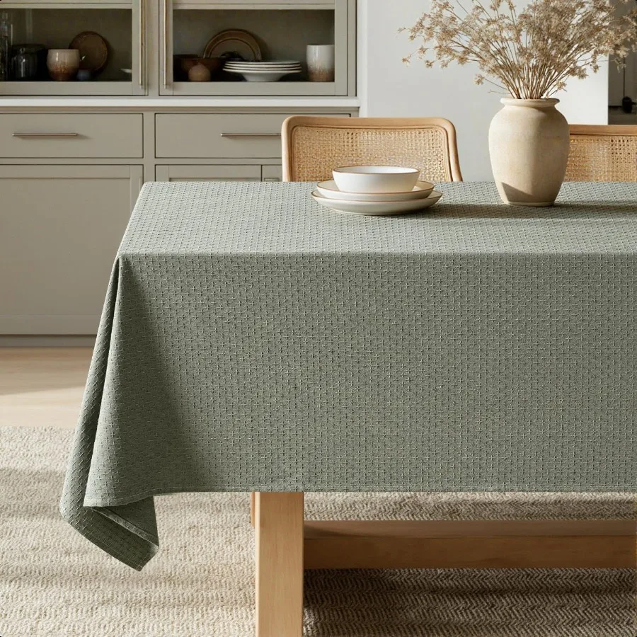 

Olive Green Linen Cottton Table Cloth Rec Tablecloth Waterproof Spillproof CrossStar Textured Table Cltoth Decorative Farmhouse