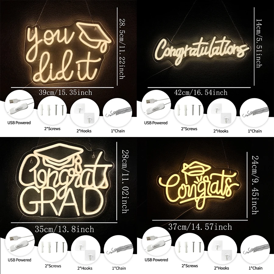 Congrats Grad Neon Sign For Wall Decor,Led Neon Light For Congratulations Graduation,Class Of 2026 Celebrations,Graduation Gift