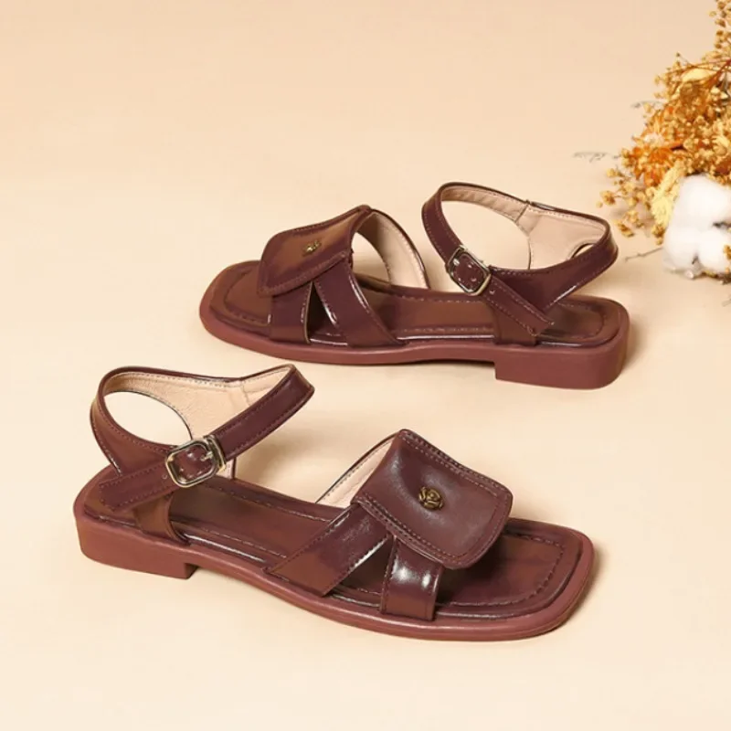 

Summer Sand Beach Casual Women Shoes Square Toe Open Toe Modern Sandals Fashion Wear It Outside Low Heel Back Strap Sandals New