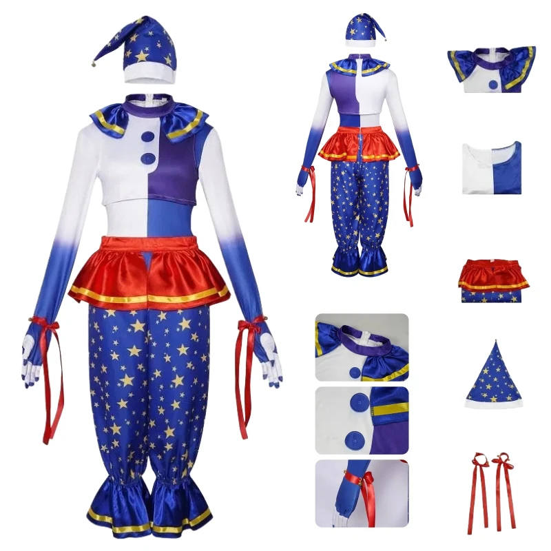 

Christmas Clown Cosplay Blue Costume Coat Pants with Accessories Full Set Stage Performance Role Play Outfit for Women Men