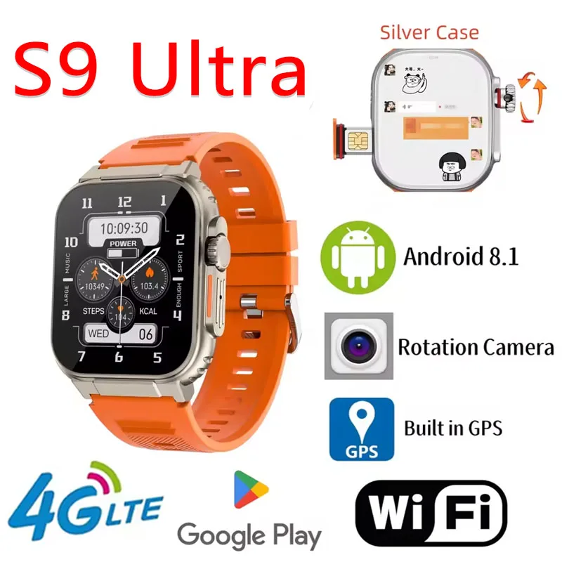 

S9 Ultra Smartwatch Android 4G 5G SIM-карта 2,2 дюйма 448*528 Amoled Экран Видеозвонок Google Play Магазин Игра Спорт Смарт-часы Мужчины