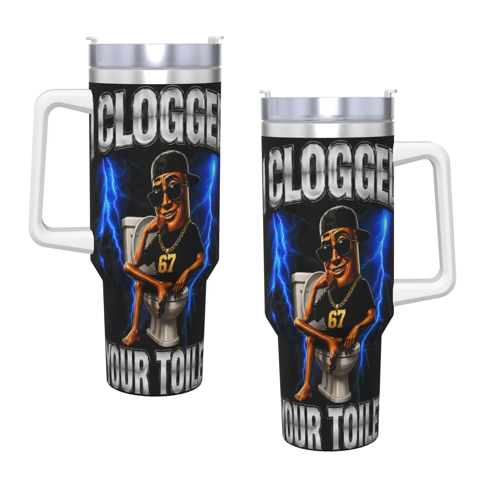 Stainless Steel Tumbler I Clogged Your Toilet Tung Tung Tung Sahur Car Mugs With Straws Hot Drinks Water Bottle Thermal Mug