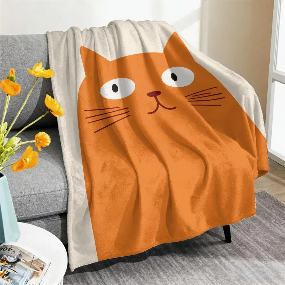 Minimalist Cute Cat Throw Blanket Soft Flannel Throw Lightweight Summer Home Nap for Office Travel Sofa Bed
