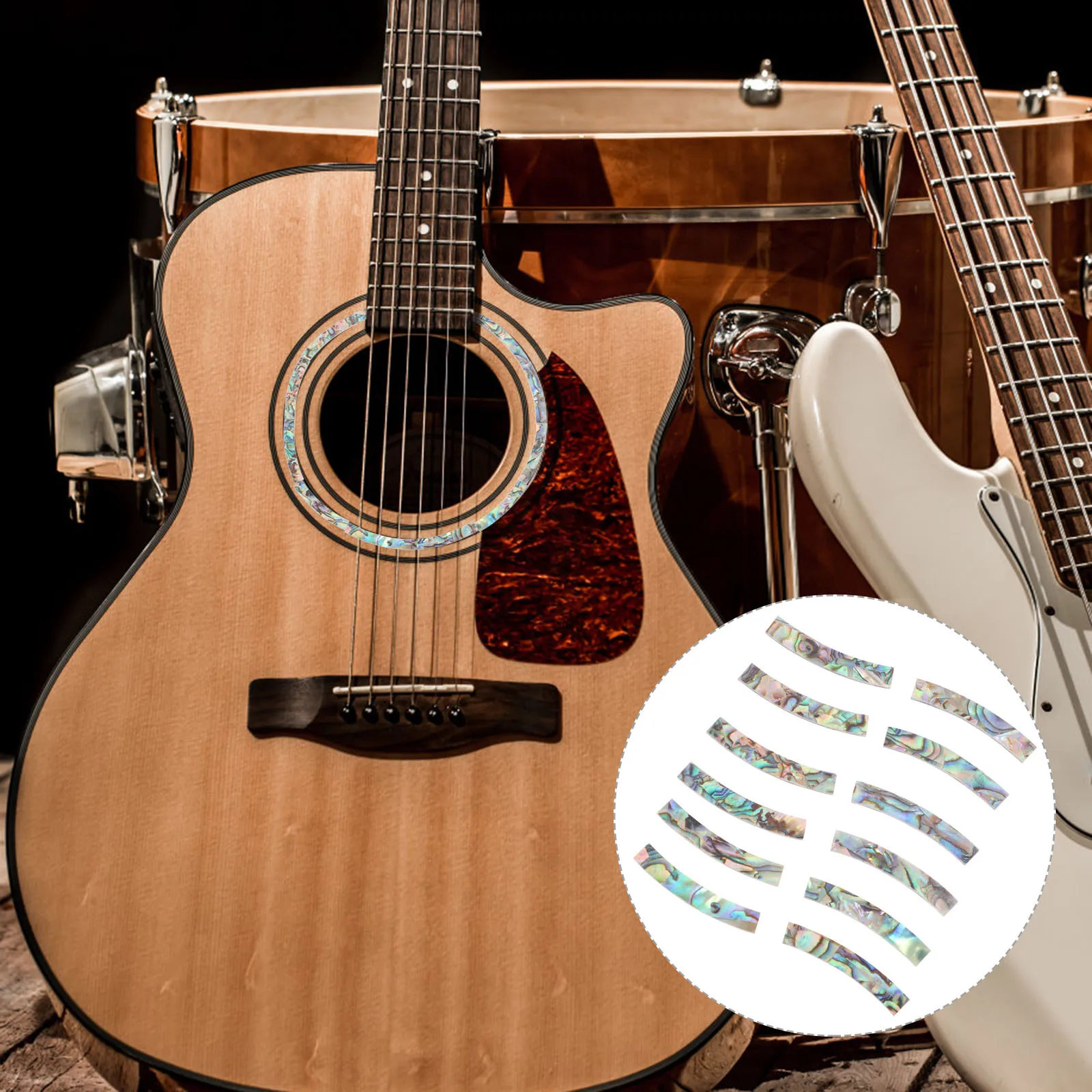 

1 Set Paua Abalone Shell Curved Strips 5Mm Width For Guitar Sound Hole Rosette Inlay Natural Material Easy Apply Remove Guitar