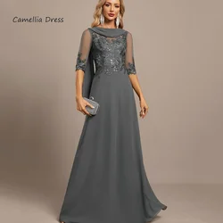 Vestido Vintage de gasa elegante personalizado ocasión Formal media manga encaje una línea vestidos de fiesta de boda vestidos para madres para novia