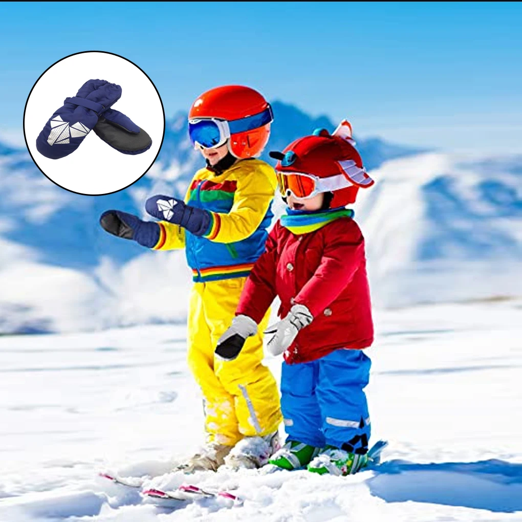 1 Pair Kids Mittens Winter Waterproof Warm Sports Gear Children Gifts Elastic Design Outdoor Activities Winter  blue