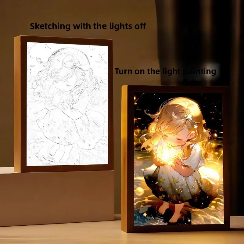 23 cm/9,06 in 3D Anime Licht Malerei Mädchen Engel Foto Nacht Lampe Kreativität Led Tisch Top Display Schlafzimmer Dekoration urlaub Geschenk