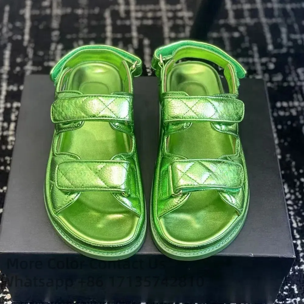 

Designer Slippers Chaussure Casual Classic Slides Genuine Leather Black Green White Women Front Strap Beach Sliders Summer