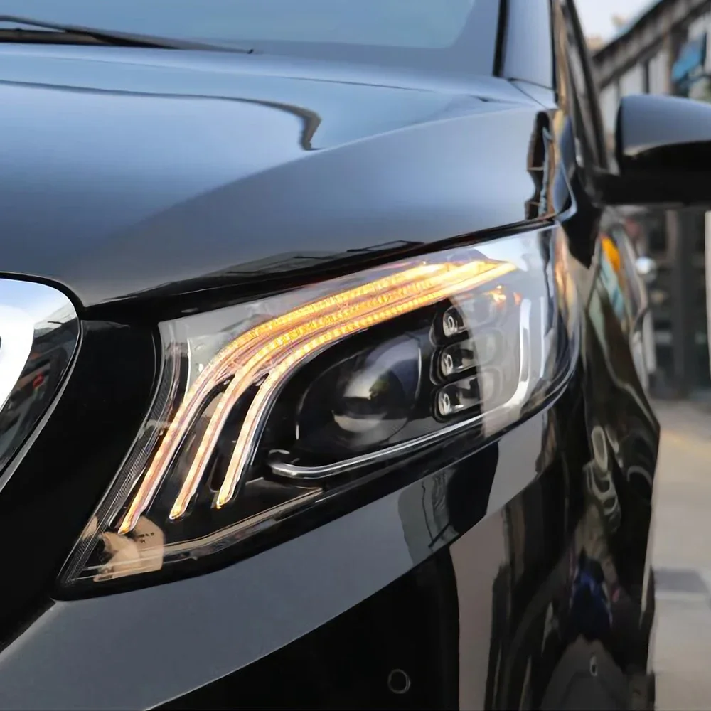 

Для Benz Vito W447 2016-2023 V-Class автомобильные фары в сборе, обновление в стиле Maybach, светодиодные автомобильные фары, аксессуары для линз проектора