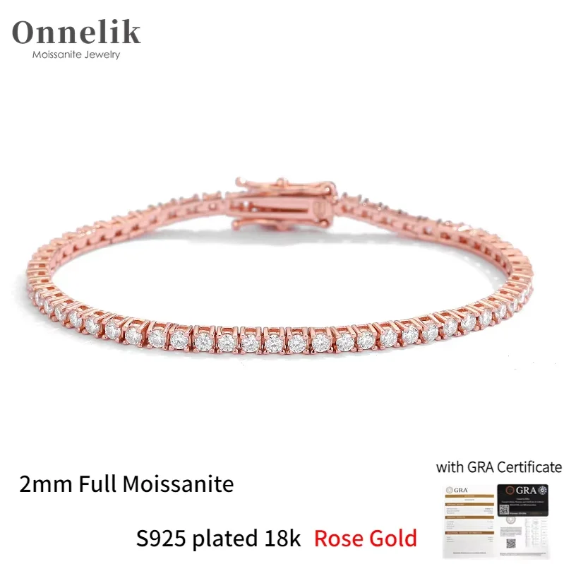 

Onnelik 2mm 0.03ct Full Moissanite Tennis Bracelet for Women 100% 925 Sterling Silver Rose Gold Color Engagement Fine Jewelry