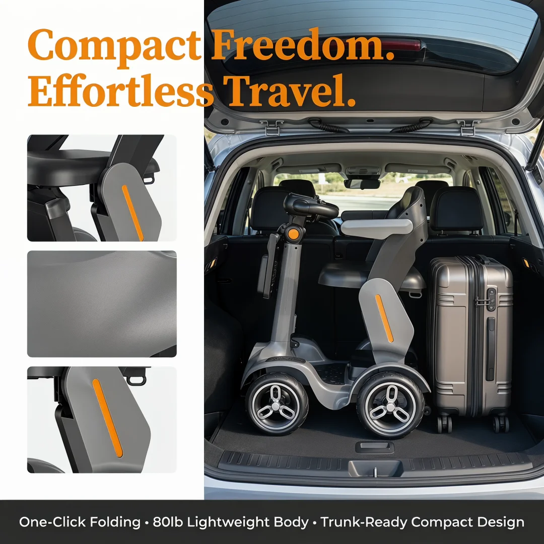 SPD-2 Foldable Mobility Scooter Reliable Daily Travel Companion With Full Smart Safety Protection Great All-terrain Performance And Stable Ride Easy To Fold For Car Transport Humanized Design And Practical Accessories For Indoor And Outdoor Use