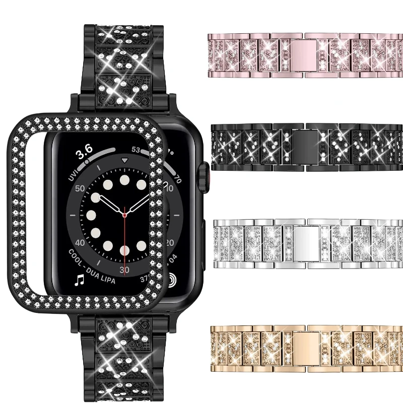 Diamond Metal Strap+Case for Apple Watch 45mm 41mm 44mm 42mm 40mm 38mm Women Bracelet Wristband Band for iWatch 9 8 7 6 5 4 Belt