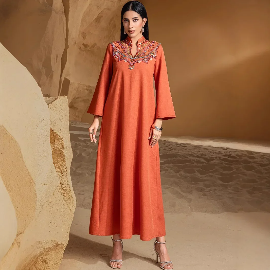 

Роскошные бриллианты и бусины Абая Дубай Кафтан Женщины Мусульманское платье макси Ид Джеллаба Рамадан Ислам Одежда Марокко Кафтан Femme Robe