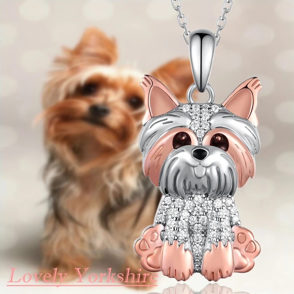 Creative Cute Two-Color Yorkshire Pendant Necklace for Women Pet Puppy Jewelry Animal Accessories Birthday Gift for Dog Lovers