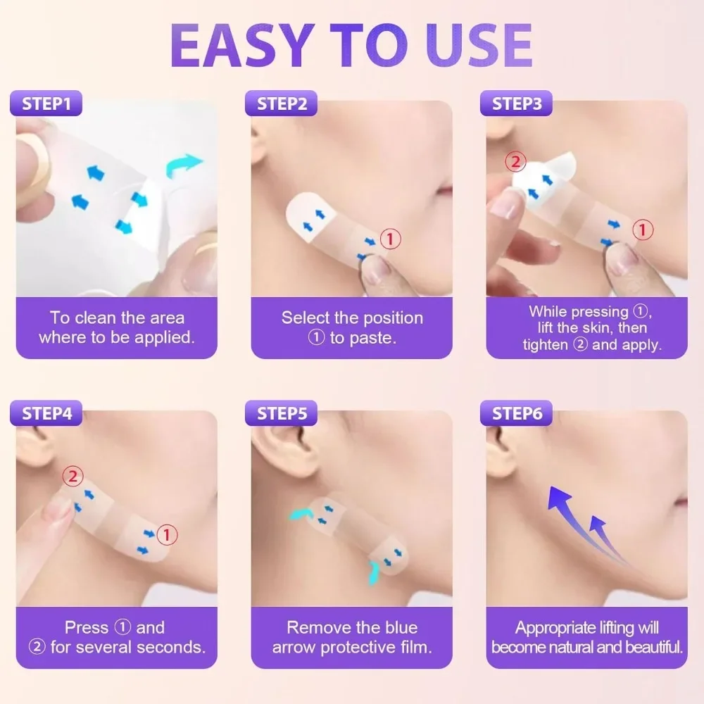 เทปกาวยกกระชับใบหน้าแบบกันน้ำ 50/100 ชิ้น ใหม่ โปร่งใส มองไม่เห็นรอยต่อ เทปกาวติดแต่งหน้า ยกกระชับแก้ม