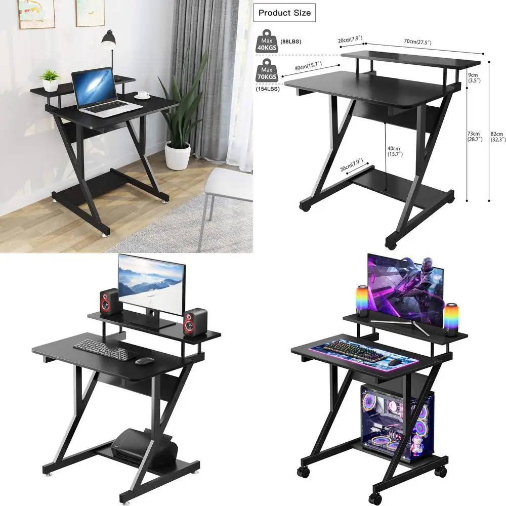 

Computer Desk or Small Spaces, 27.5 inch Small Computer Desk, 3 Tier Compact Desk with Monitor Shel and Bottom Storage Shelves,