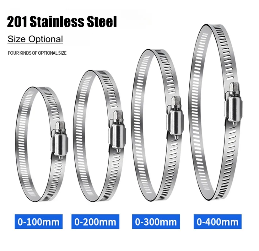 100/150/200/300/400mm Stainless Steel Pipe Hose Clamps Adjustable Throat Clamp Worm Clip Hoop Cable Tie