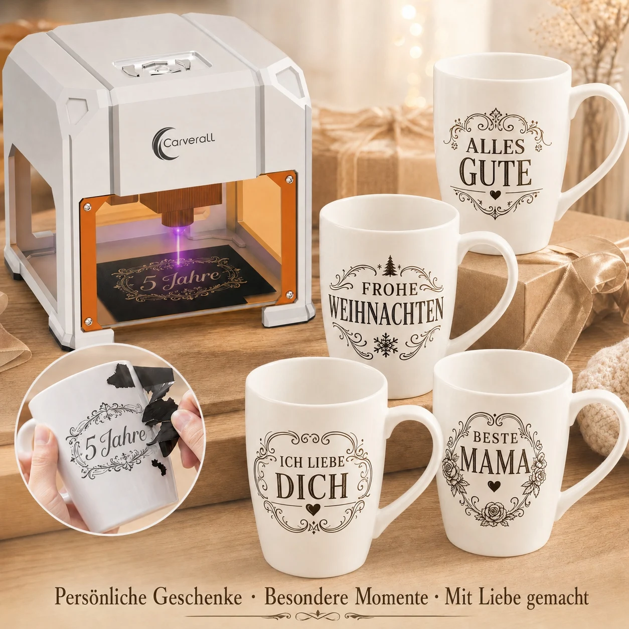 Carverall K4 3W Lasergravierer, Tragbare Mini-Graviermaschine mit WiFi-App-Steuerung und USB, 80 x 80 mm, Bis zu 0,01 mm Präzision, für Holz, Bambus, Leder, Papier, Karton, DIY-Geschenke, Einsteigerfreundlich – Detail 19