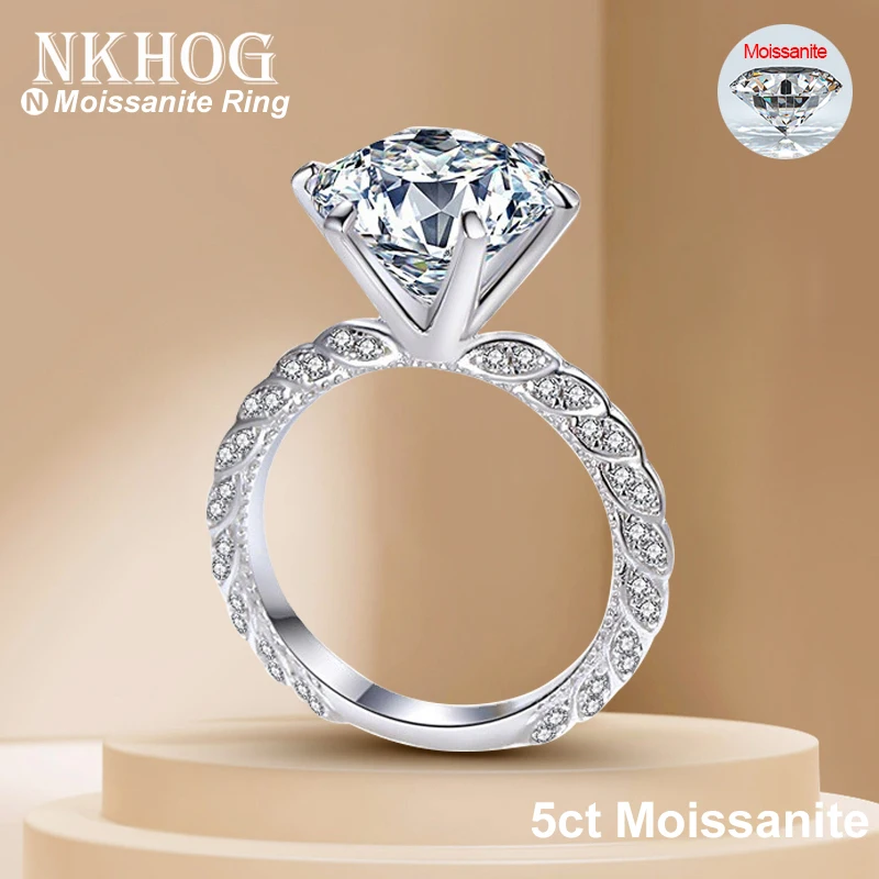 

NKHOG 5ct Blue Grey White Moissanite Ring 925 Sterling Silver Women Sparking Round Diamond Wedding Party Gifts Rings Test Passed