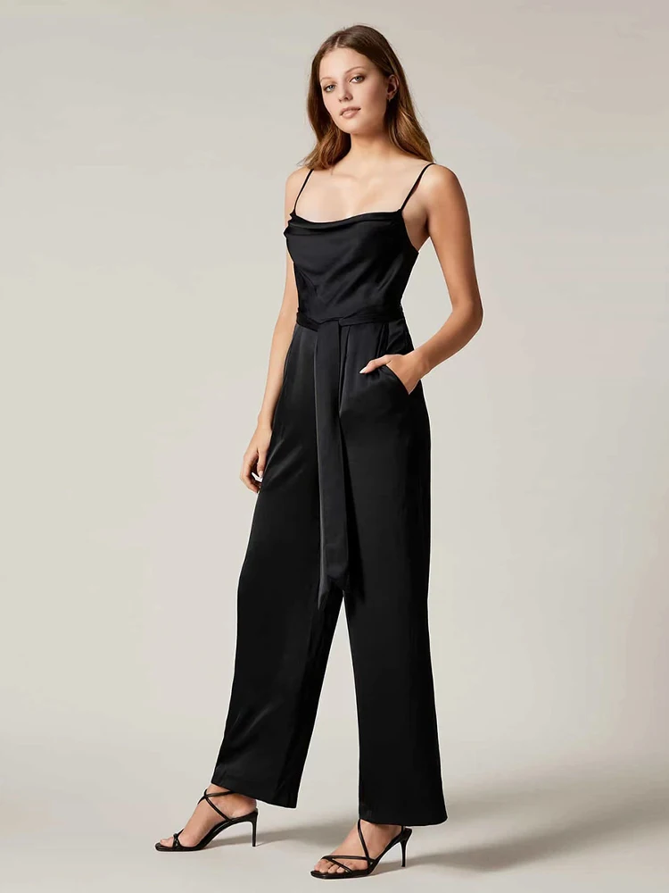 에덴 하이웨이스트 스트레이트 레그 새틴 원피스 팬츠 (통통한 여성용) 엘레 드레이피 와이드 레그 롱 팬츠 출퇴근룩