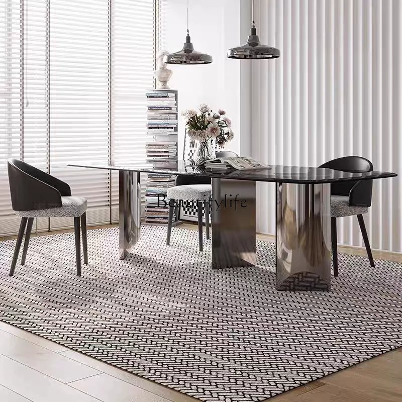 Italian Minimalist Tempered Glass Dining Table Modern Simple Light Luxury Large Household Dining Table