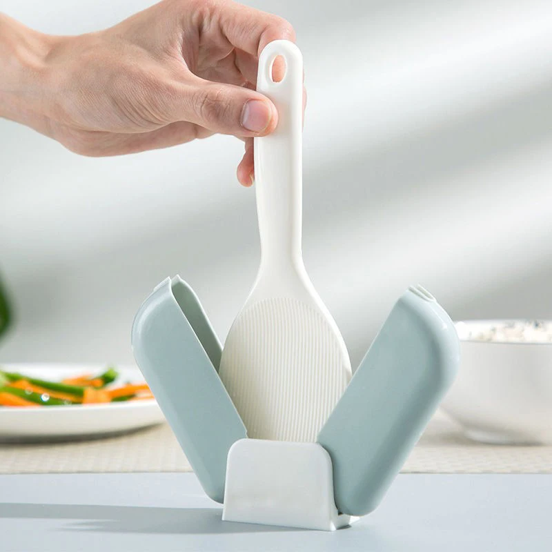 Plastic Rice Scoop Automatic Open And Close Dust Cover Tableware Stand-up Rice Spoon Storage Rack Non-stick Home Kitchen Tools