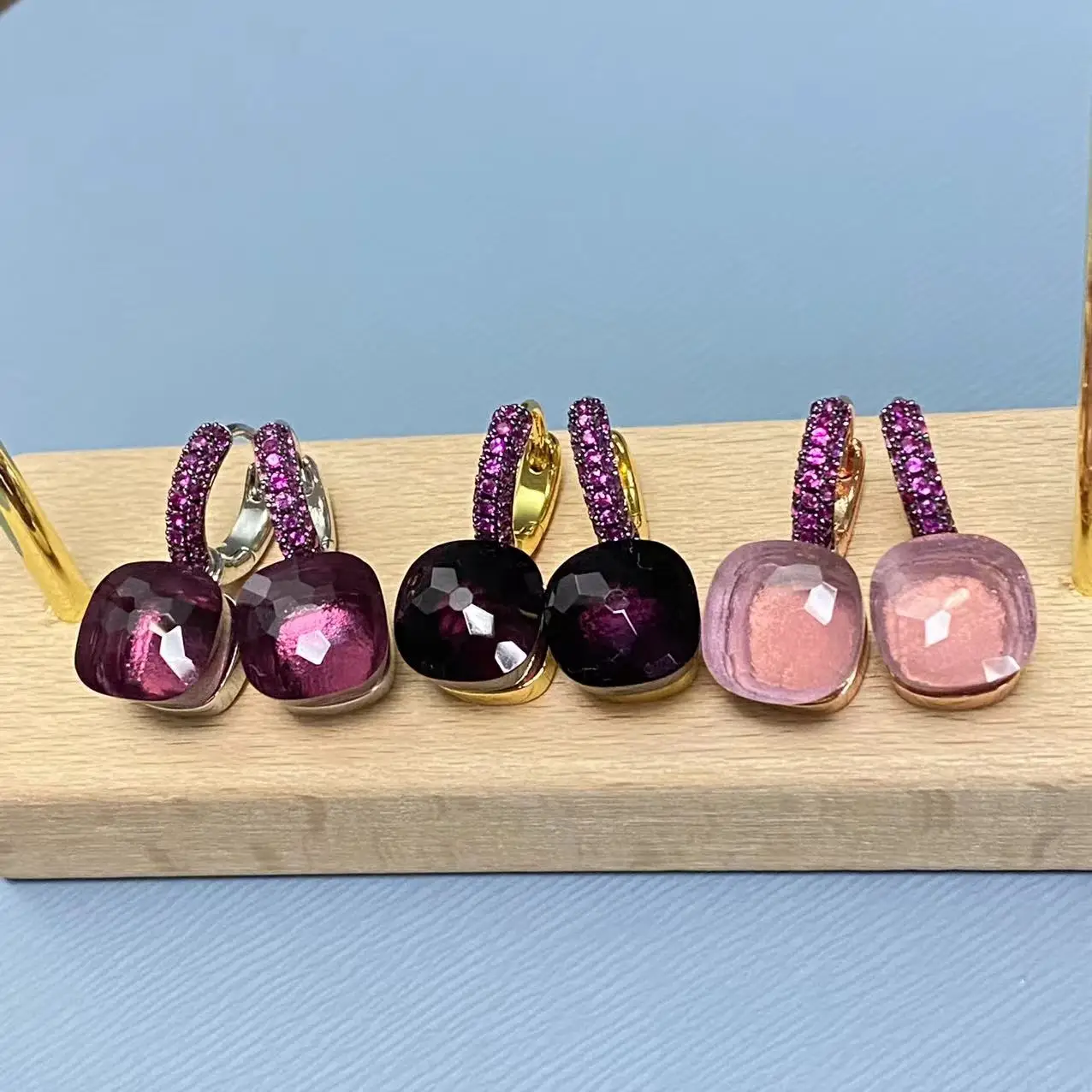 

Classic Nudo Earrings 10.6mm Purple Zircon Inlay Black Gun Plated Square Candy Crystal Fashion Jewelry for Women