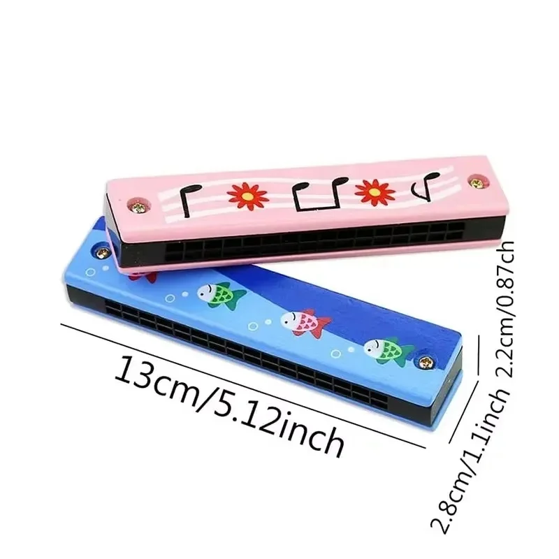1-3pc Wooden Harmonica Musical Instrument 16holes Cartoon Cute Pattern for Beginners Music Teaching Aids School Rewards TMZ