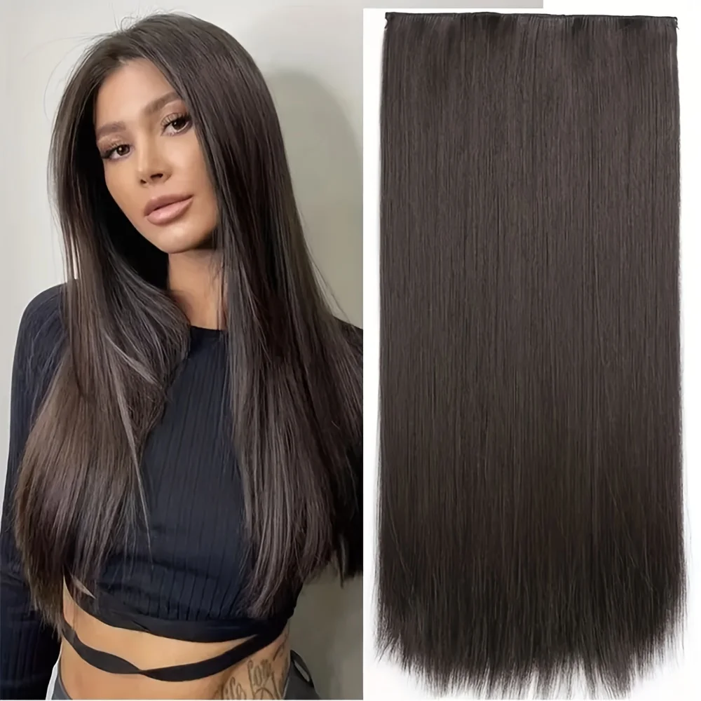 Pelucas de extensión de cabello de una pieza, postizo sintético de hueso sedoso, largas y rectas extensiones de 22 pulgadas, cabeza completa, 5 clips