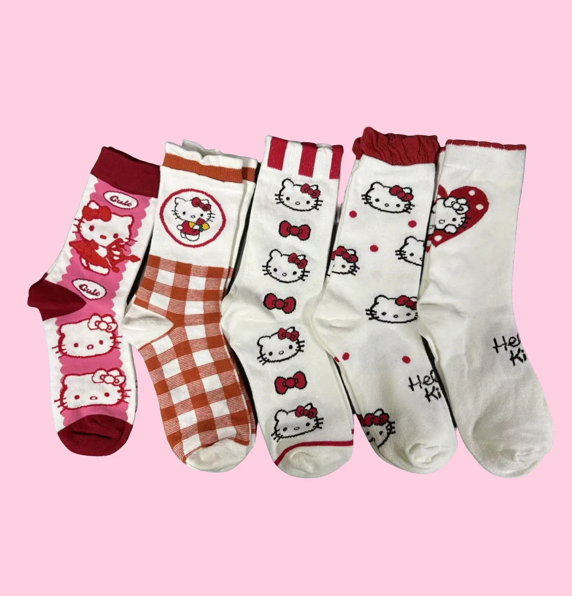 

1/5 Pairs Christmas Sanrio Hello Kitty Cartoon Anime Knit Breathable Knee-High Socks Unisex