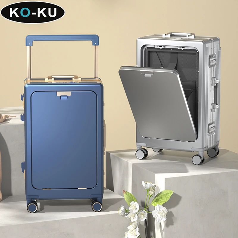 KO-KU Front Opening Suitcase Wide Trolley Luggage Multifunctional Business Computer Suitcase Bag Boarding Box 20/24/26/28 Inch