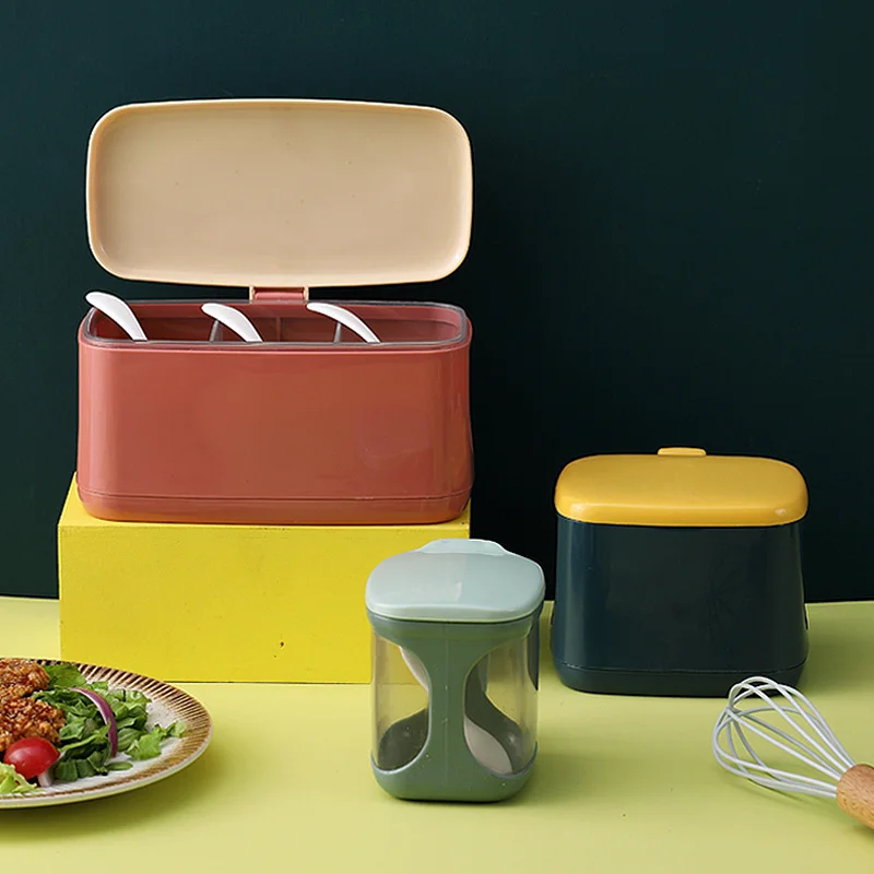 Plastic Seasoning Box Nordic Spice Jar Household with spoon Condiment Container Various Styles Kitchen Seasoning Box Salt Shaker
