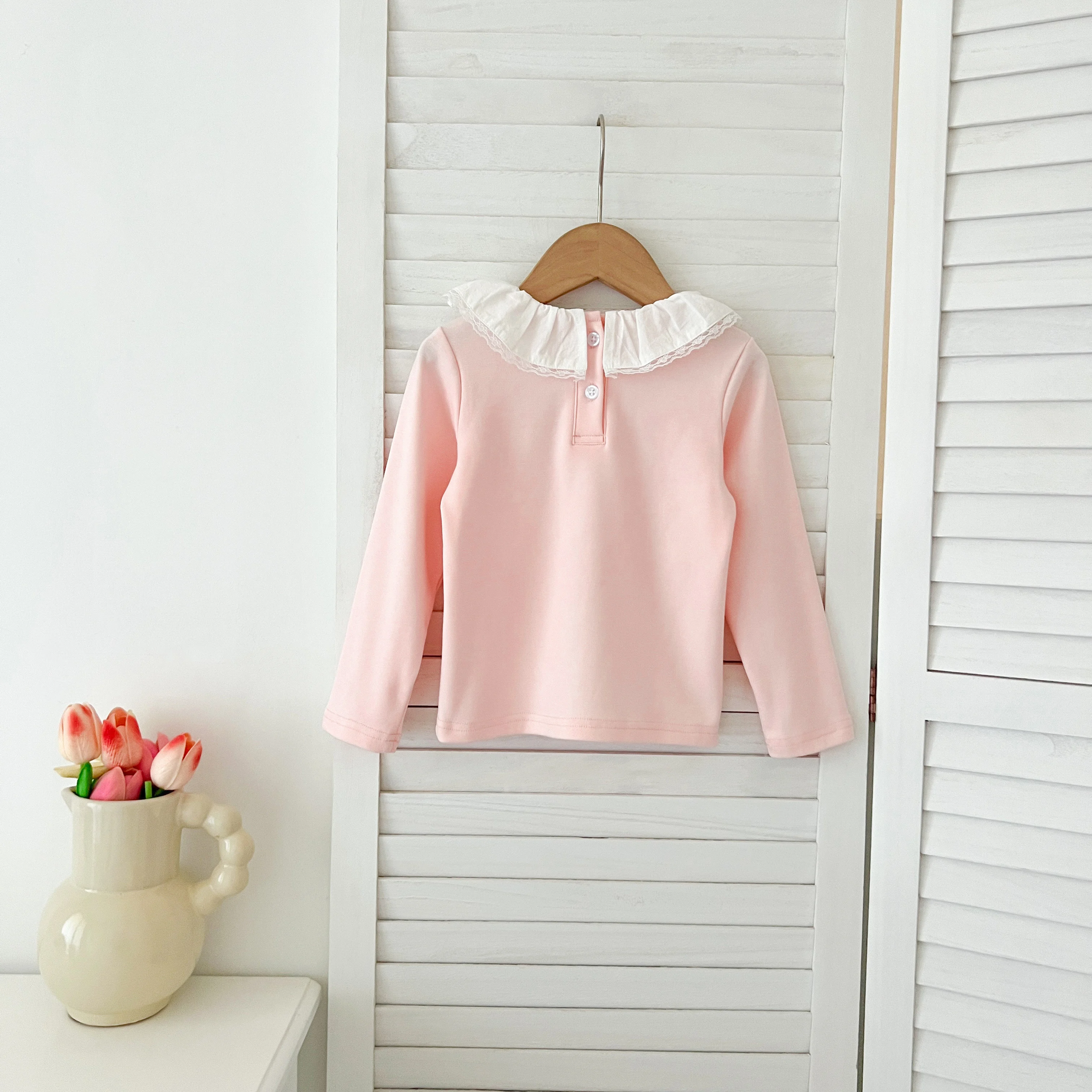 1-6Yrs Baby Kleidung Frühling Infant Mädchen Langarm T-shirts Spitze Lotus Kragen Prinzessin Kinder Bodenbildung Shirt Kleinkind Baumwolle Tops – Detail 12