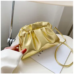 Luxurious Gold Cloud Bag For Women Leather Hobos Retro Cloud Crossbody Bag Small Phone Bag Design Clutch Clip Bag Female Bolsa