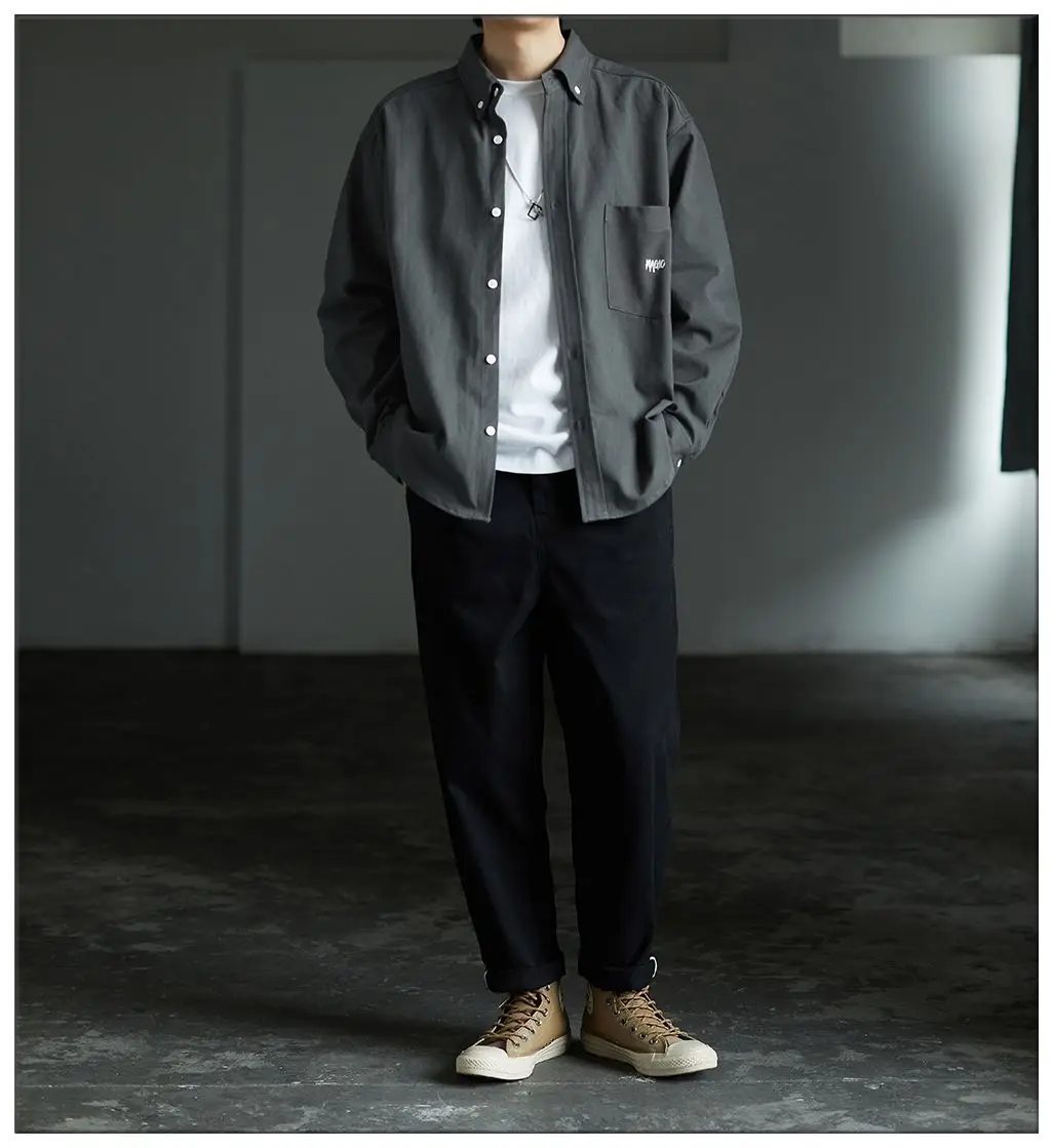 Japanese Men Shirt Long-sleeved Work Jacket Spring and Autumn Retro Casual Cardigan