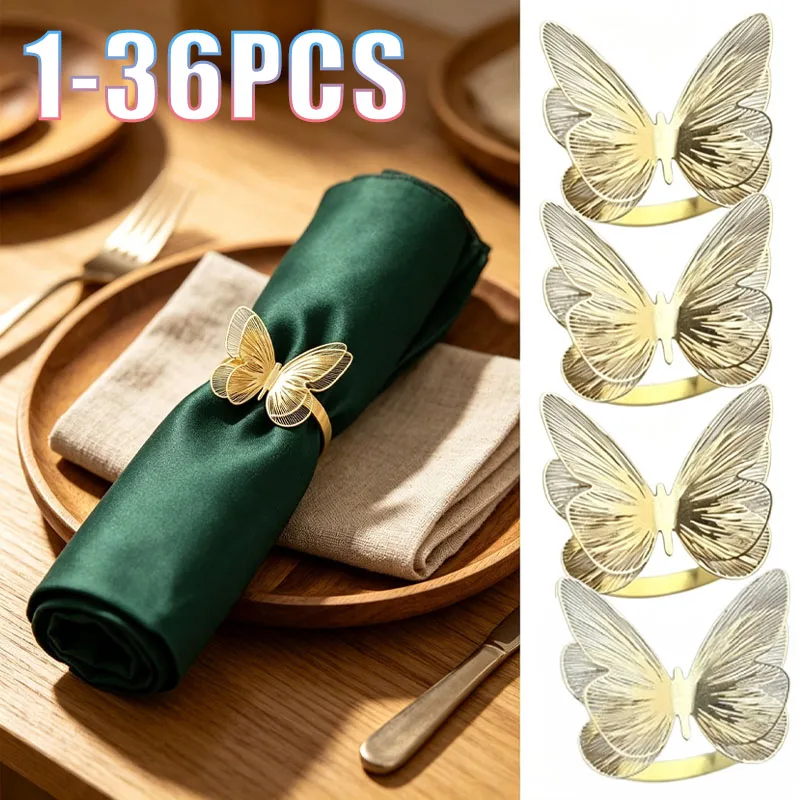 1-36PCS Napkin Rings Sleek Metal Butterfly Cutout Scandinavian Modern Table for Hotel Restaurant Wedding Home Dining Gatherings