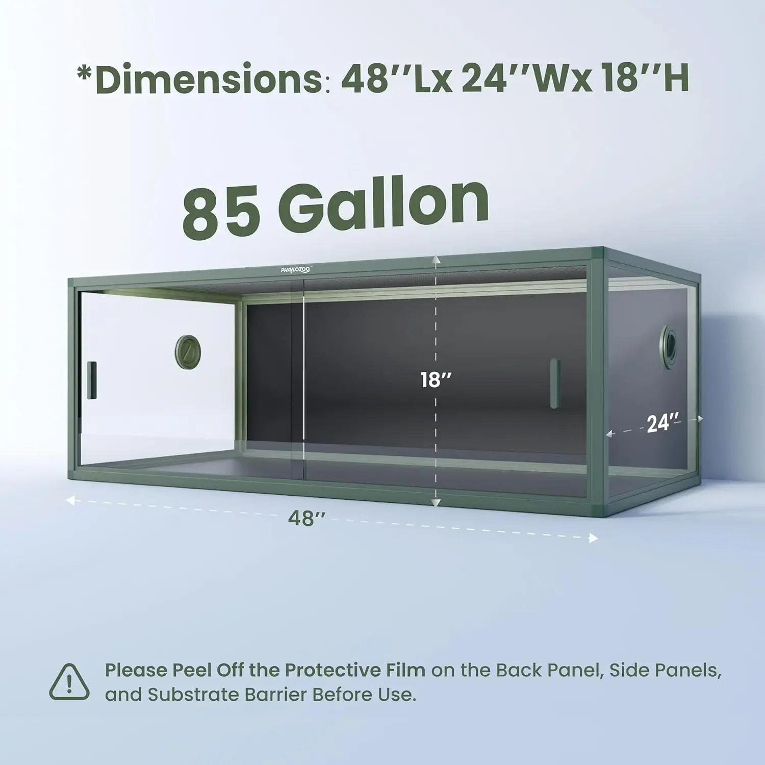 85 Gallon Reptile Tank Front Opening Snake Tank for Easy Maintenance Reptile Enclosure with Top Screen Ventilation48''x24''x18''