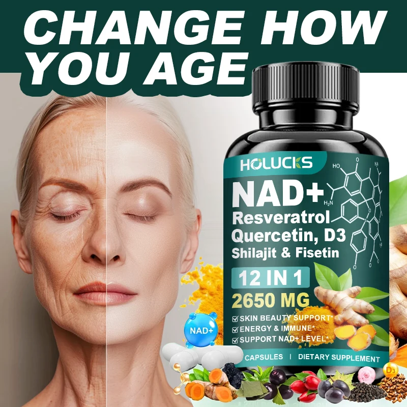 

HOLUCKS 12-в-1 добавка с NAD+, ресвератролом и кверцетином для поддержки энергии, иммунитета и здоровья кожи для ежедневного женского самочувствия