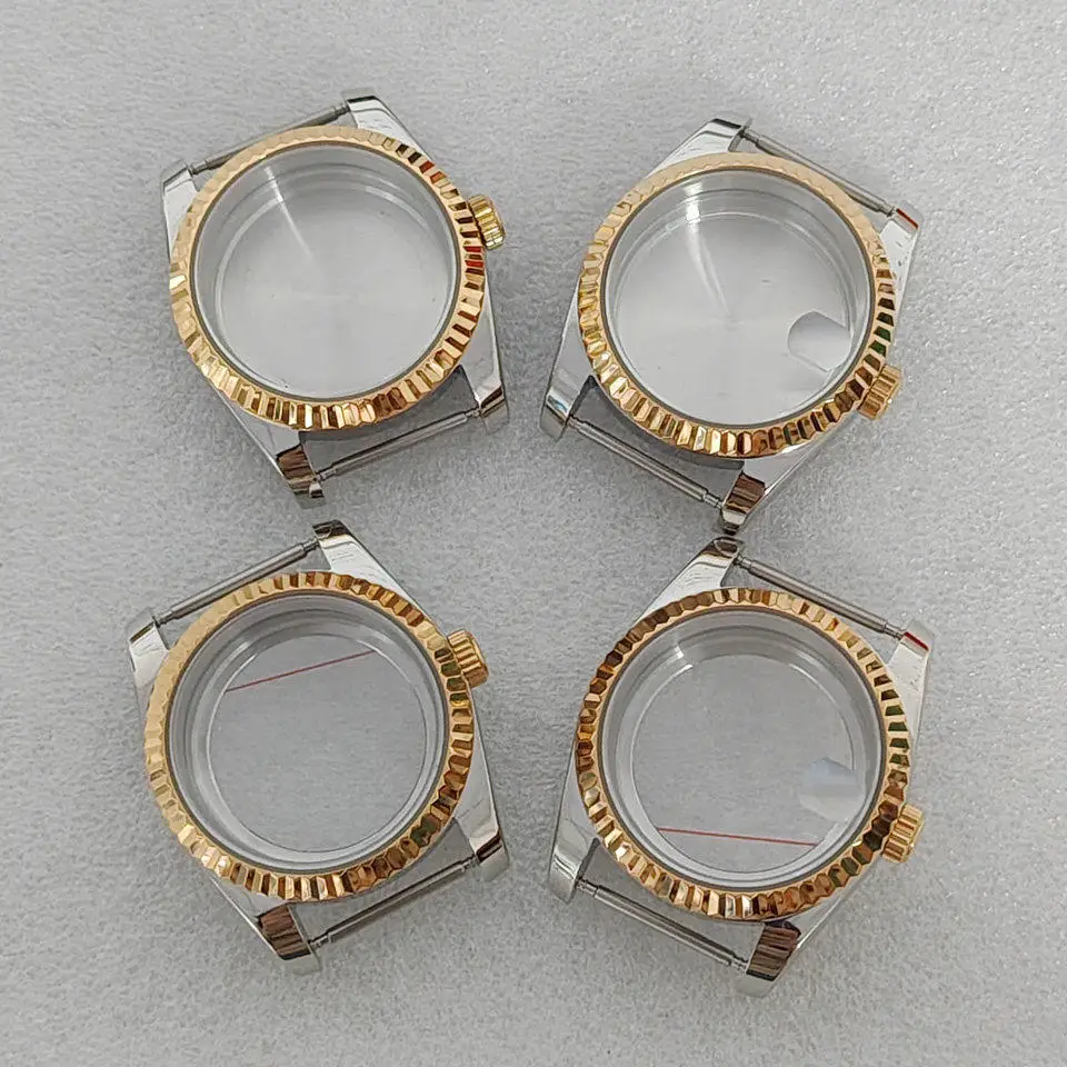 Watch accessories 36/39mm stainless steel gold dog tooth ring Gold case Fits NH35 movement