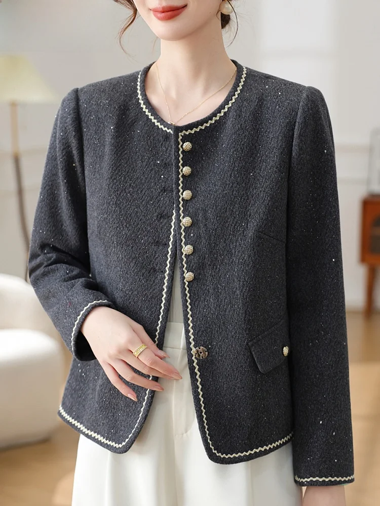 

Faionable Spring Outerwear for Women Ele Lady Sle Small Fraance Sle Top New 2025 Loose Fit ort Jaet for Middl...