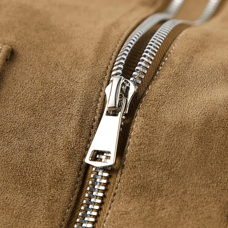 سترة رجالية عصرية من جلد الغزال مع بطانة من الصوف معطف عالي المرونة ومضاد للتجاعيد سترة شتوية بقصة ضيقة