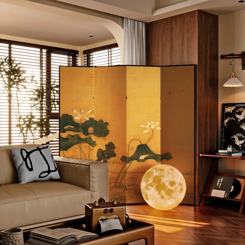 Chinese retro-folding mobile solid wood folding screen