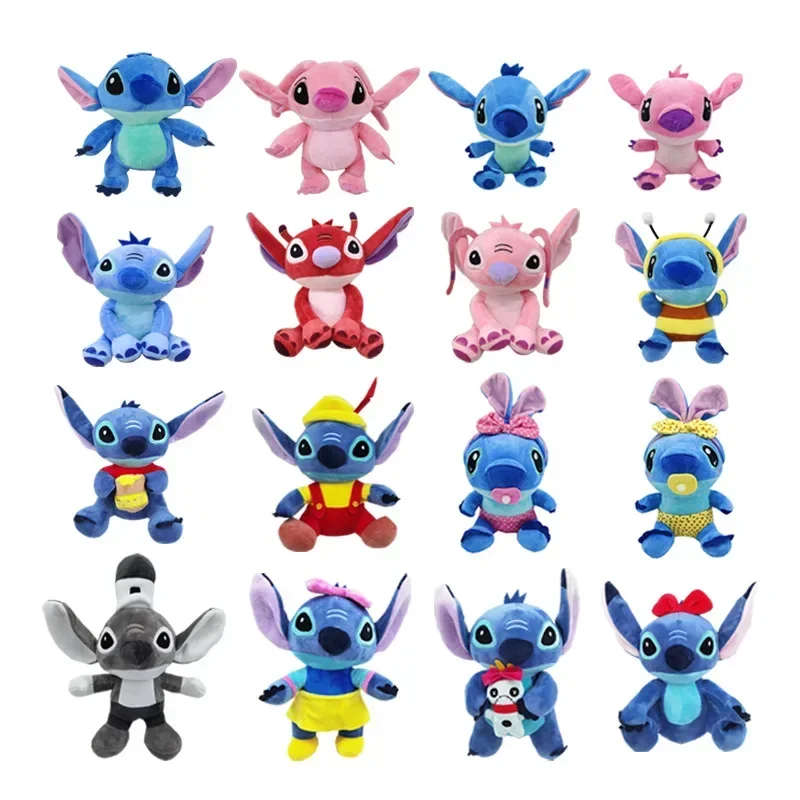 Muñecos de peluche de punto azul de dibujos animados de Disney de 20cm, juguetes de Anime, Lilo rosa y Stitch, juguetes de peluche, regalos de cumpleaños para niños y niñas