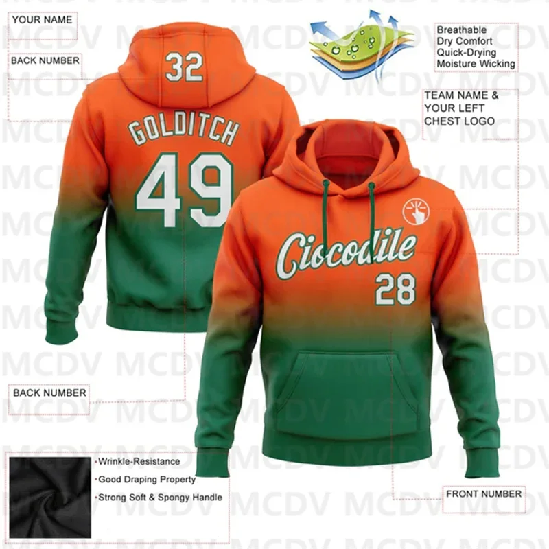 Custom Stitched Orange White-Kelly Green Fade Fashion Sports Pullover Sweatshirt Hoodie