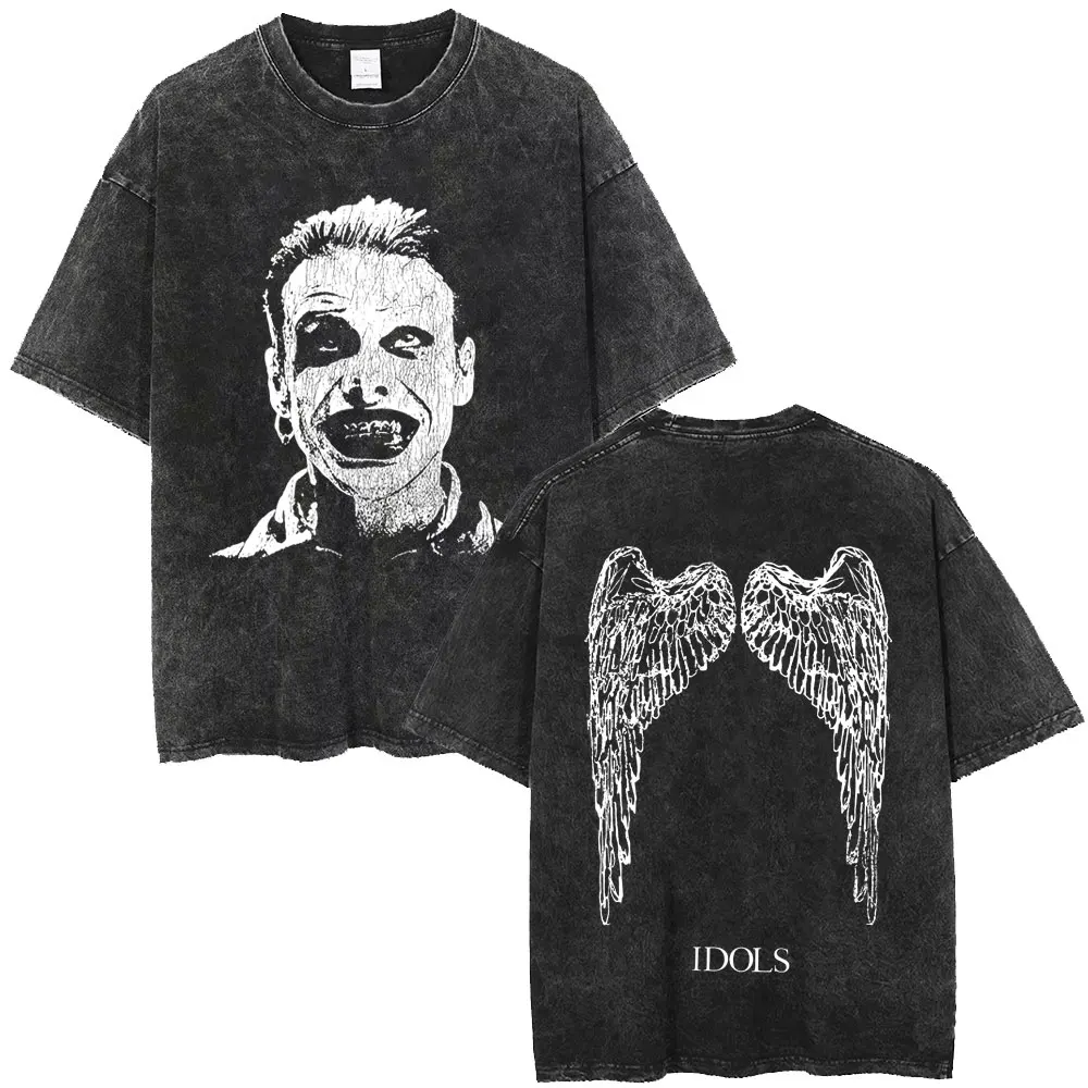 Rocker Yungblud IDOLS Wings Graphic T-shirt Men Women Rock Fashion Vintage Washed T Shirts Men's Casual Oversized T-shirts Tops
